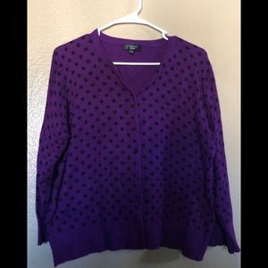 Spense Knits purple and black polka dot carigan XL